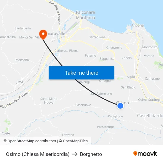 Osimo (Mercy Church) to Borghetto map