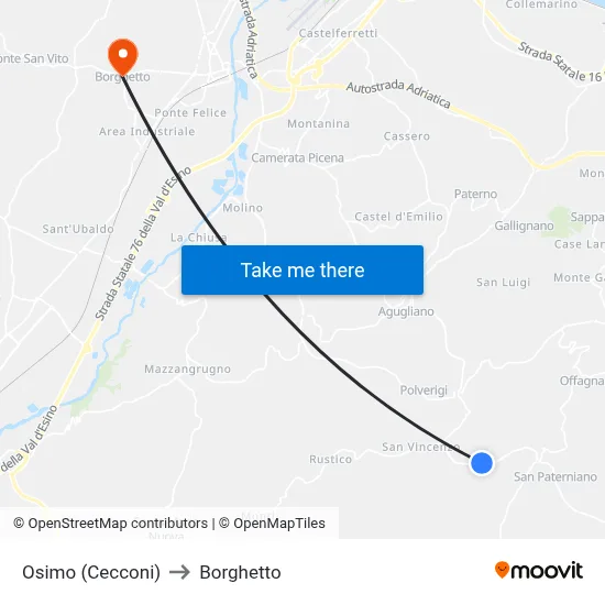 Osimo (Cecconi) to Borghetto map