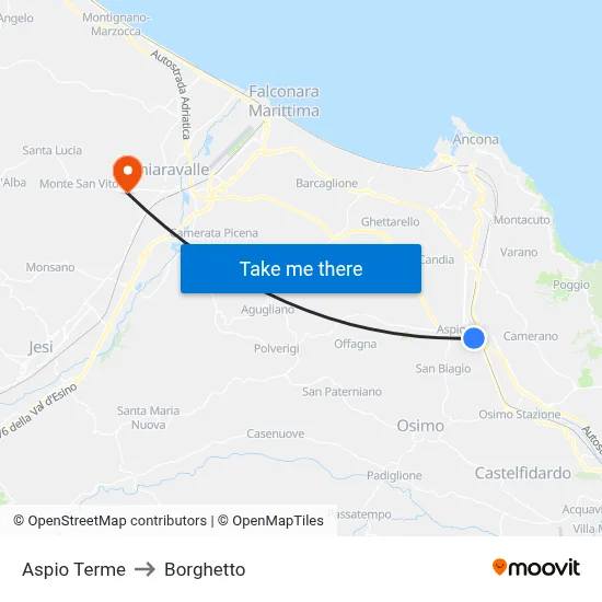 Aspio Terme to Borghetto map