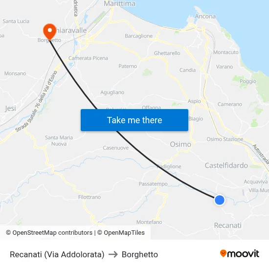 Recanati (Via Addolorata) to Borghetto map