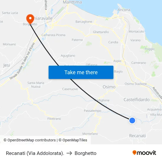 Recanati (Via Addolorata) to Borghetto map