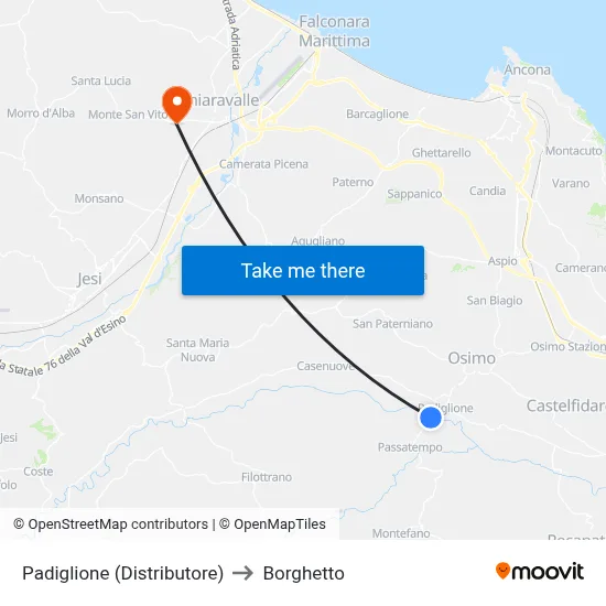 Padiglione (Gas Station) to Borghetto map