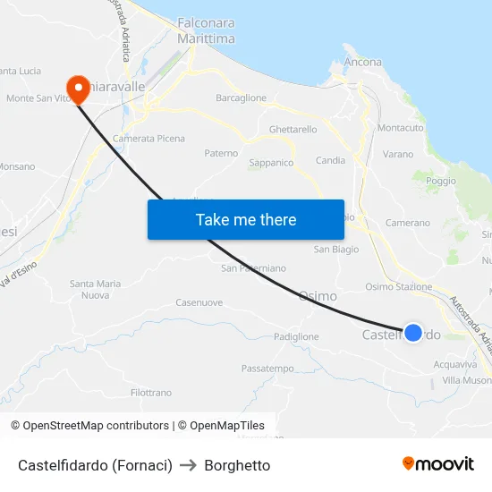 Castelfidardo (Fornaci) to Borghetto map