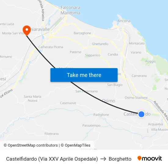 Castelfidardo (Via XXV April Hospital) to Borghetto map