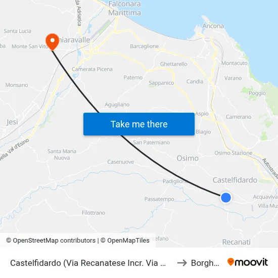Castelfidardo (Recanatese Street - Macerata Street Junction) to Borghetto map