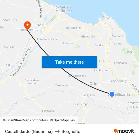 Castelfidardo (Badorlina) to Borghetto map