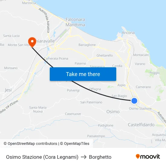 Osimo Station (Cora Lumber) to Borghetto map
