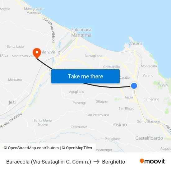 Baraccola (Via Scataglini Shopping Center) to Borghetto map