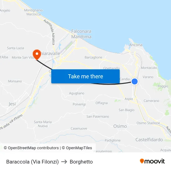 Baraccola (Via Filonzi) to Borghetto map