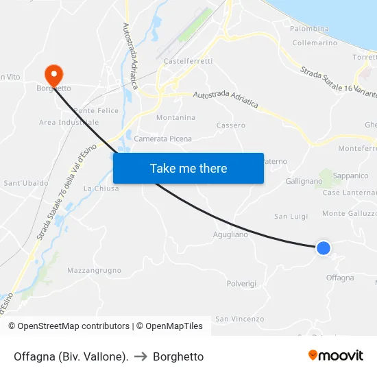 Offagna (Vallone Junction) to Borghetto map