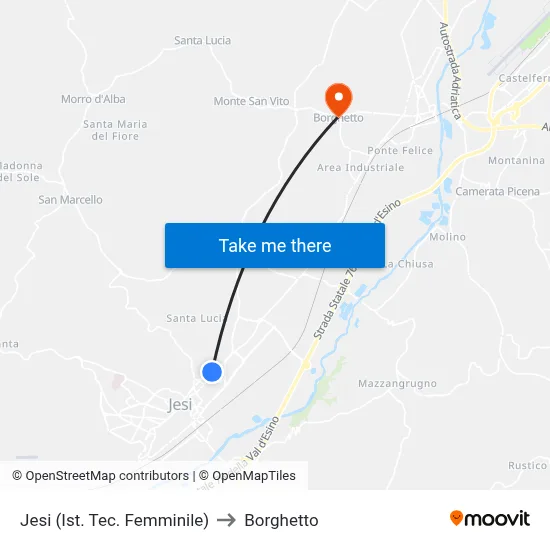 Jesi (Technical Institute for Women) to Borghetto map