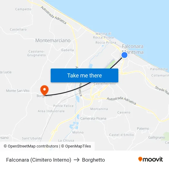 Falconara (Internal Cemetery) to Borghetto map