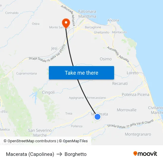 Macerata (Terminal) to Borghetto map