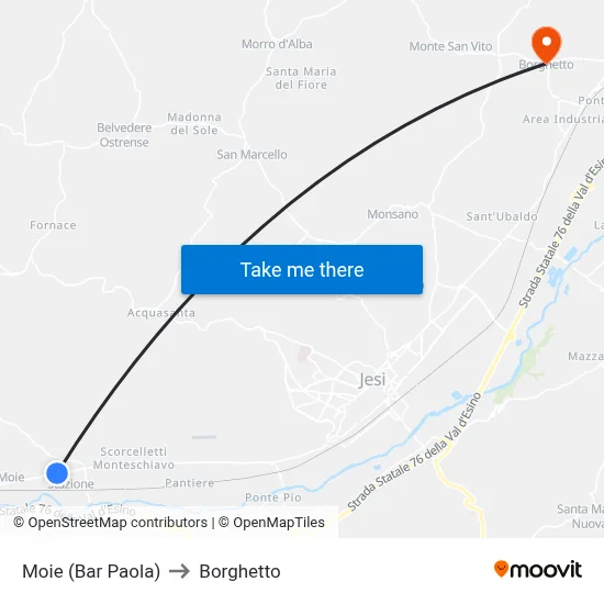 Moie (Paola's Bar) to Borghetto map