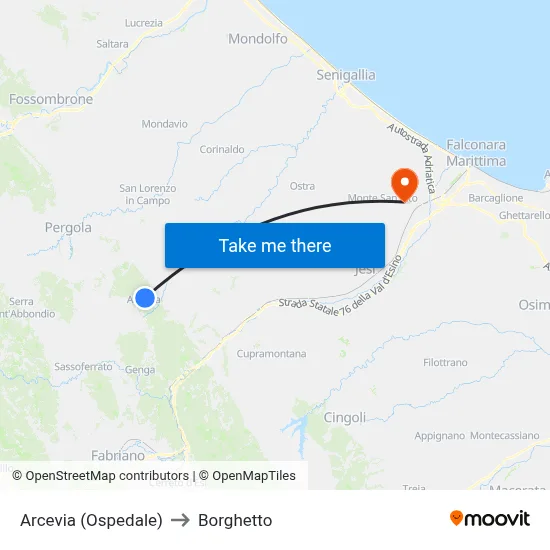 Arcevia (Hospital) to Borghetto map