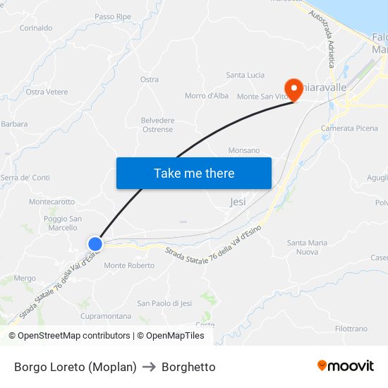 Borgo Loreto (Moplan) to Borghetto map