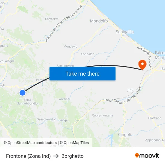 Frontone (Industrial Zone) to Borghetto map