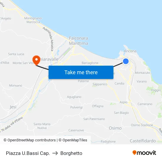 Piazza U.Bassi Terminal to Borghetto map