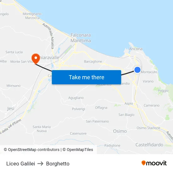 Galilei High School to Borghetto map