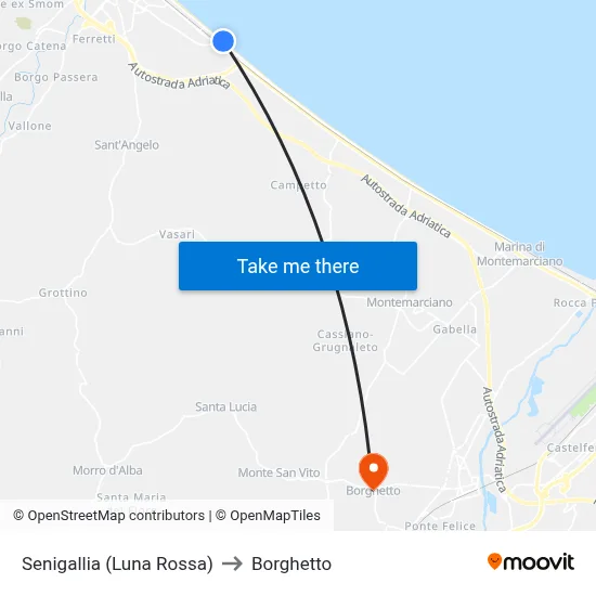 Senigallia (Red Moon) to Borghetto map