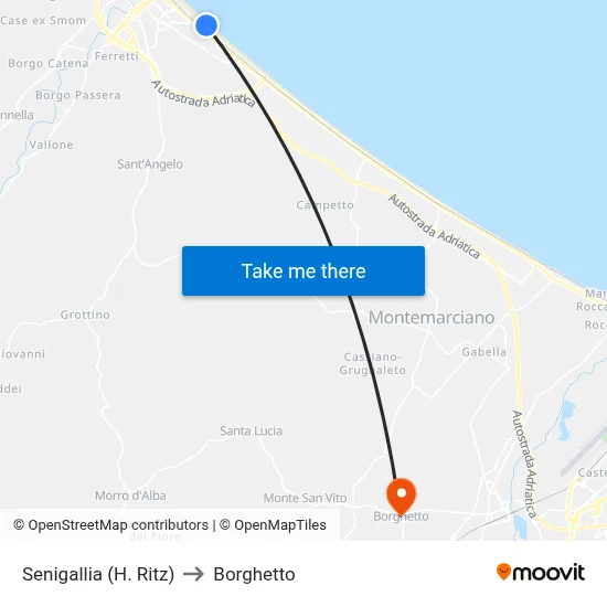 Senigallia (Hotel Ritz) to Borghetto map
