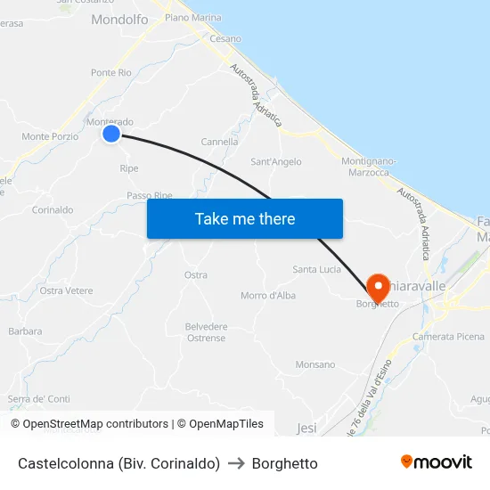 Castelcolonna (Corinaldo Junction) to Borghetto map