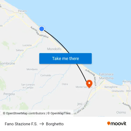 Fano Train Station to Borghetto map