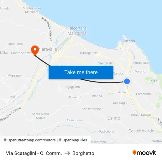 Via Scataglini - Shopping Center to Borghetto map