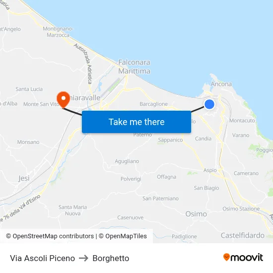 Ascoli Piceno Street to Borghetto map