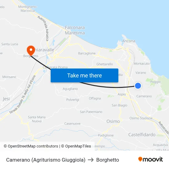 Camerano (Giuggiola Farmstay) to Borghetto map