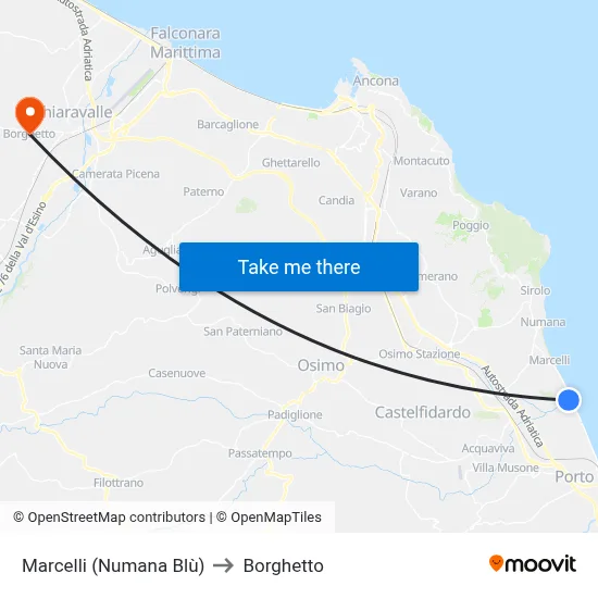 Marcelli (Numana Blue) to Borghetto map