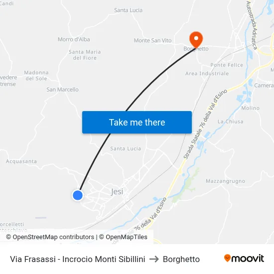 Frasassi Road - Sibillini Mountains Junction to Borghetto map
