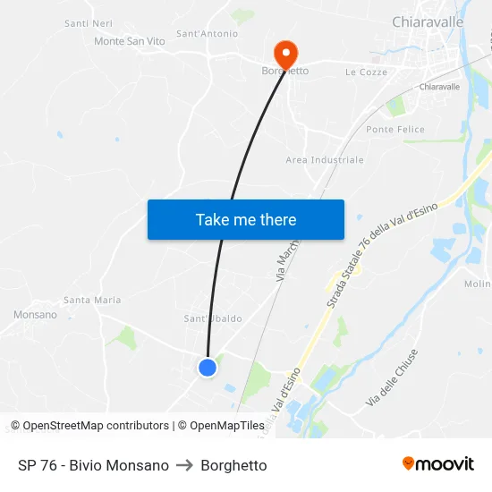 Provincial Road 76 - Monsano Junction to Borghetto map
