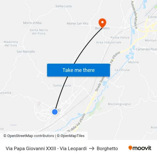 Via Pope John XXIII - Via Leopardi to Borghetto map