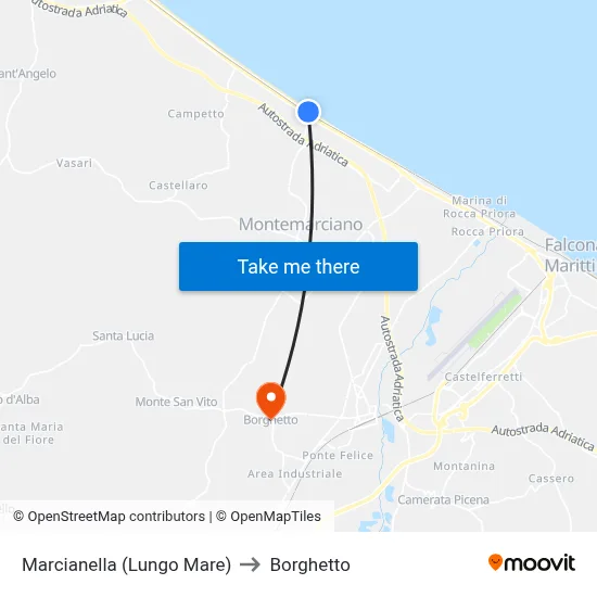 Marcianella (Seafront) to Borghetto map