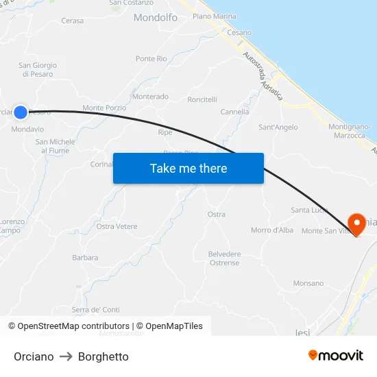 Orciano to Borghetto map