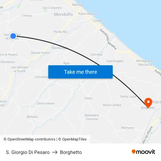San Giorgio Di Pesaro to Borghetto map