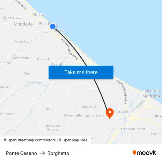 Ponte Cesano to Borghetto map