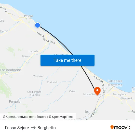 Fosso Sejore to Borghetto map