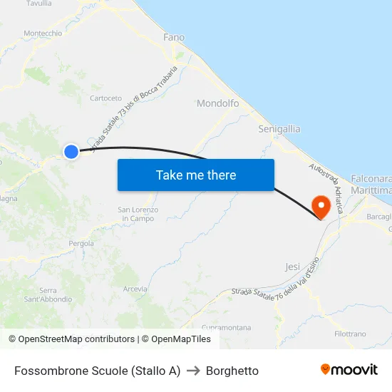 Fossombrone Schools (Bay A) to Borghetto map