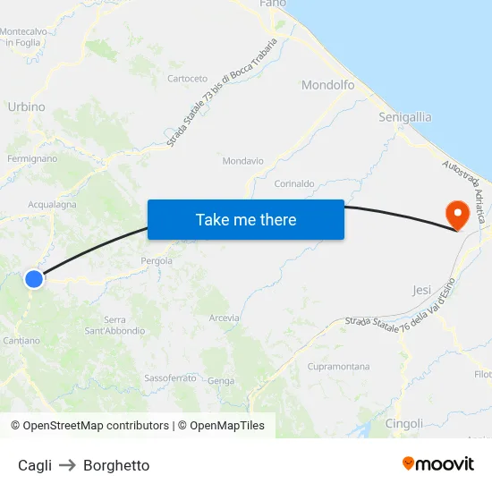 Cagli to Borghetto map