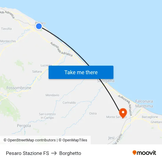 Pesaro Railway Station to Borghetto map