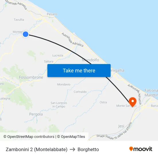 Zambonini 2 (Montelabbate) to Borghetto map