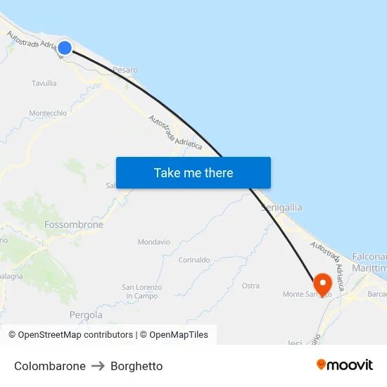 Colombarone to Borghetto map