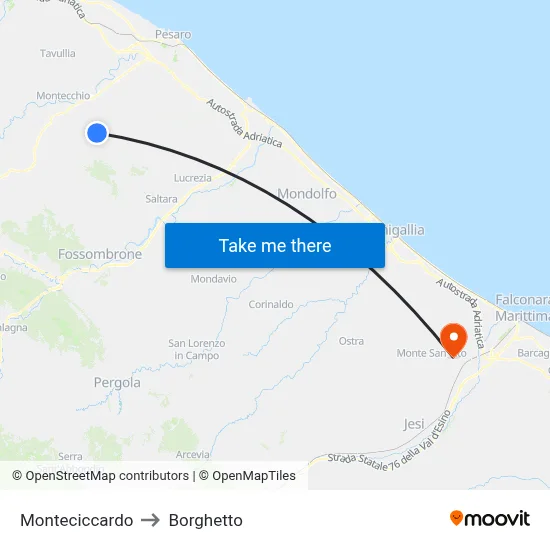 Monteciccardo to Borghetto map