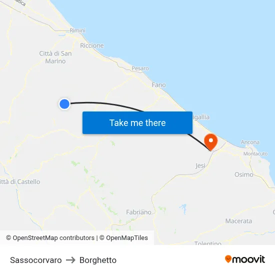 Sassocorvaro to Borghetto map