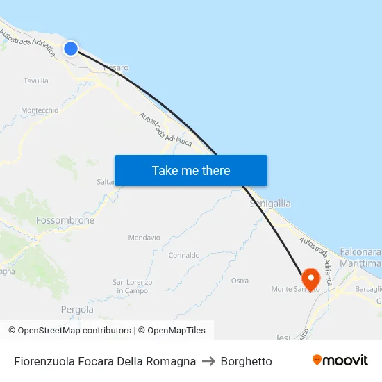 Fiorenzuola Focara Della Romagna to Borghetto map