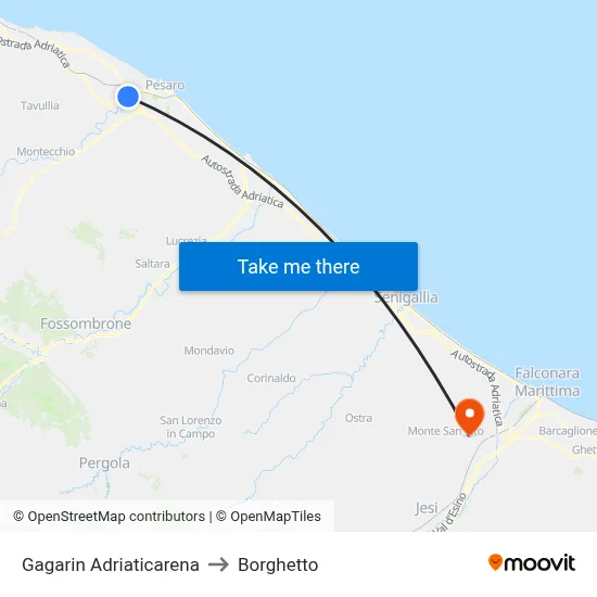 Gagarin Adriaticarena to Borghetto map