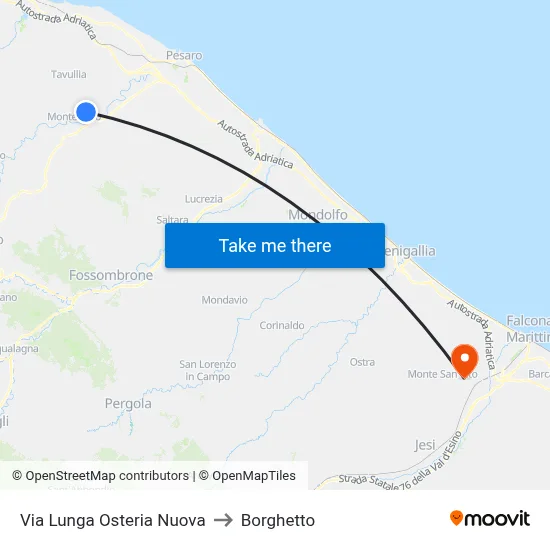 Via Lunga Osteria Nuova to Borghetto map