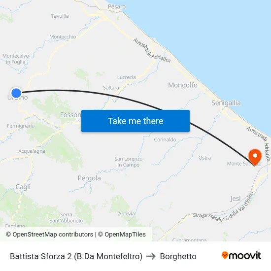 Battista Sforza 2 (B.Da Montefeltro) to Borghetto map